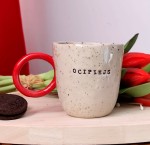 Kubek z napisem : OCIPIEJE , lepiony ręcznie ok 200 ml 18/03  