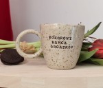 Kubek z napisem : HONOROWY DAWCA ORGAZMÓW, lepiony ręcznie ok 200 ml 30/03 