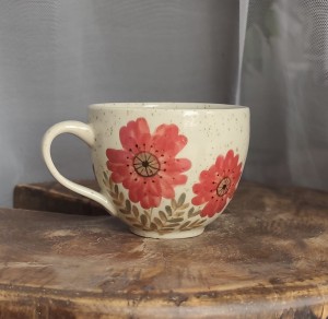 Kubek w kwiaty  toczony na kole 300 ml 2/04